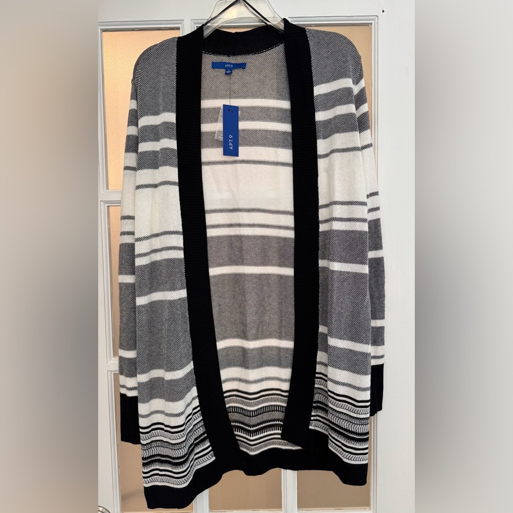Apt. 9 Black and White Striped Cardigan